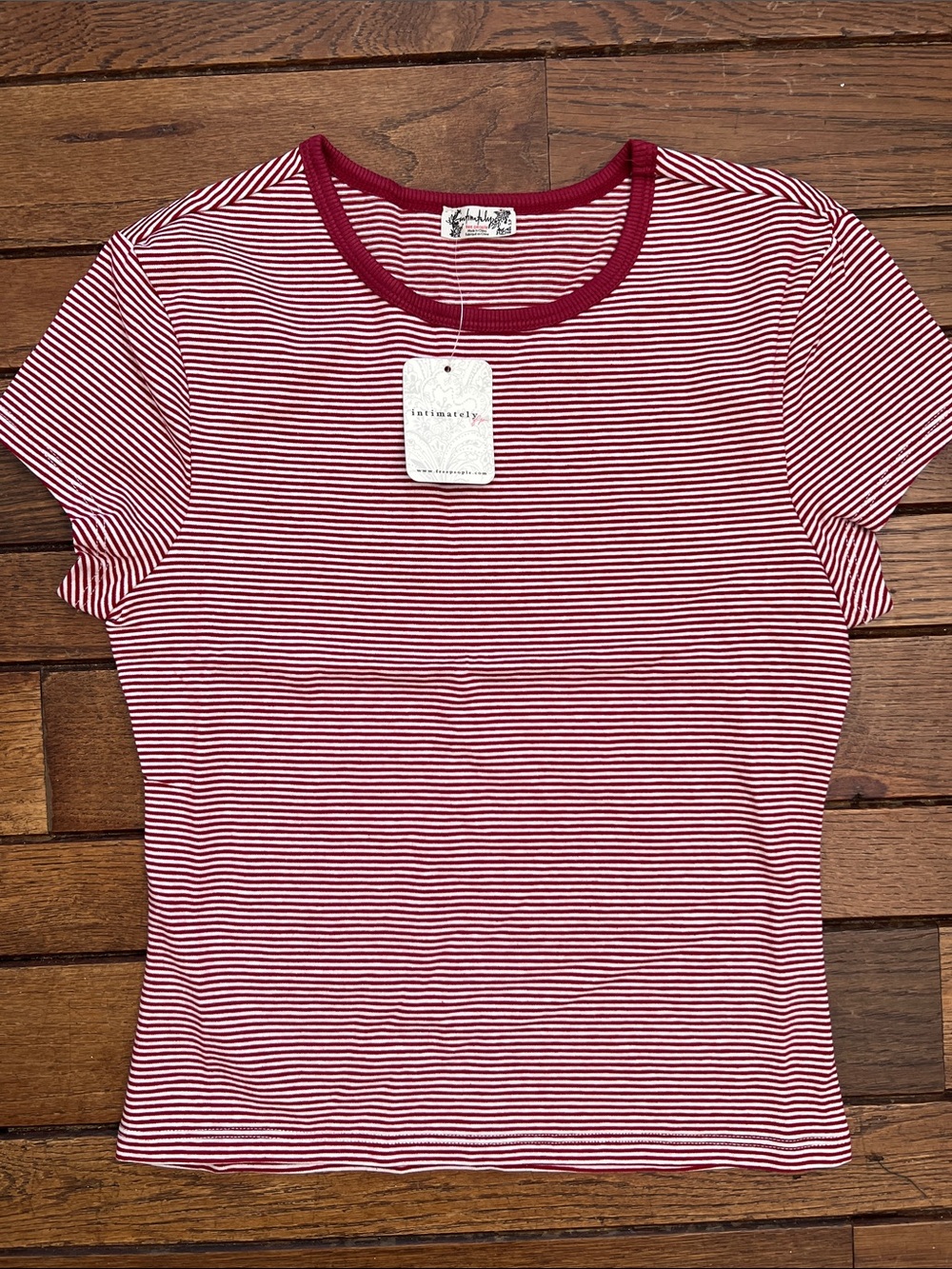 Free People Red and White Striped Morning Pages Baby Tee Size Small NWT
